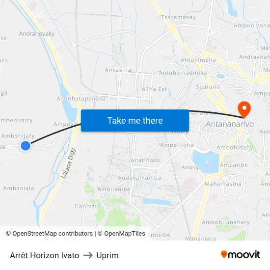 Arrêt Horizon Ivato to Uprim map