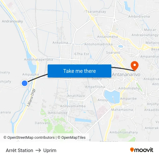 Arrêt Station to Uprim map