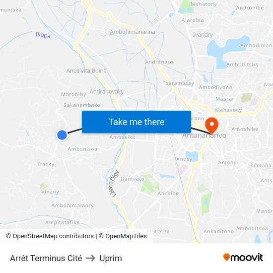 Arrêt Terminus Cité to Uprim map