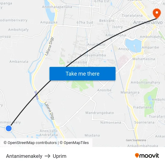 Antanimenakely to Uprim map