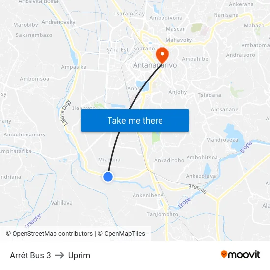 Arrêt Bus 3 to Uprim map