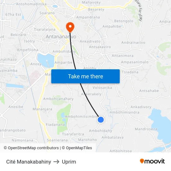 Cité Manakabahiny to Uprim map