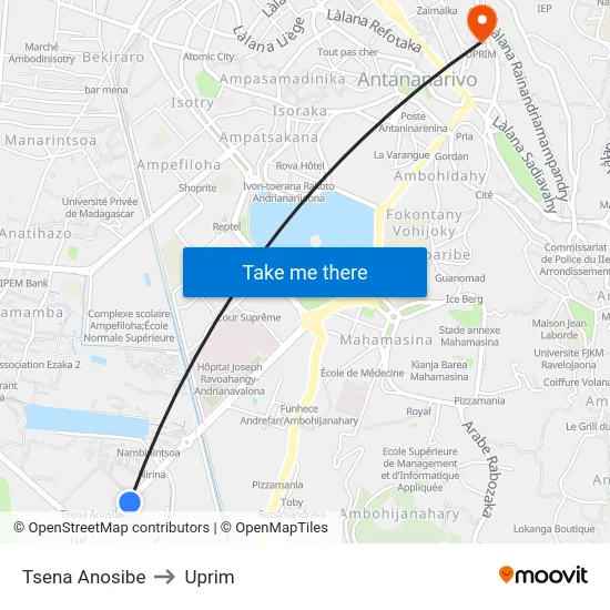 Tsena Anosibe to Uprim map