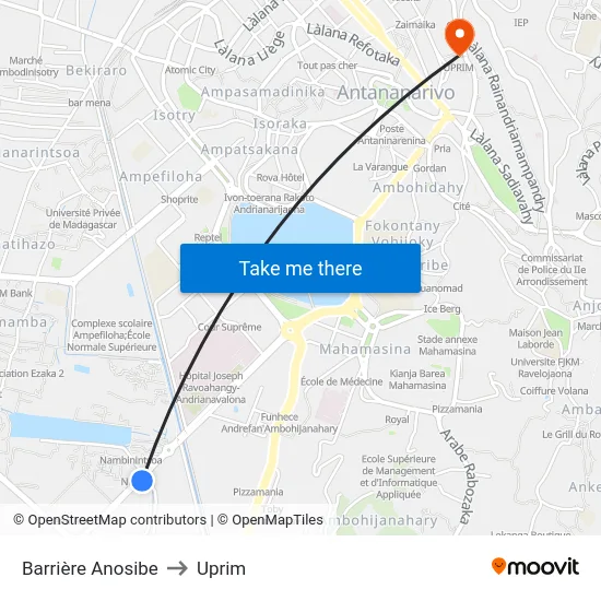 Barrière Anosibe to Uprim map