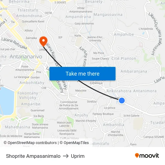 Shoprite Ampasanimalo to Uprim map