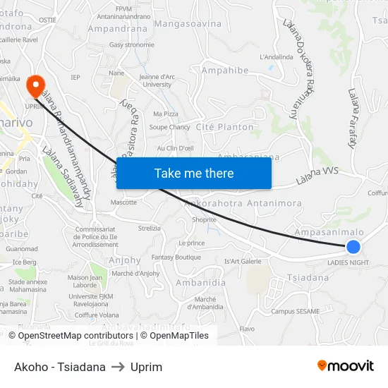 Akoho - Tsiadana to Uprim map