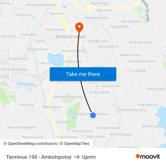 Terminus 190 - Ambohipotsy to Uprim map