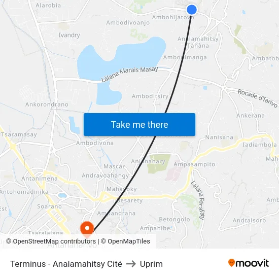 Terminus  - Analamahitsy Cité to Uprim map