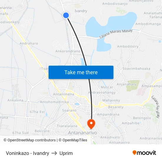 Voninkazo - Ivandry to Uprim map