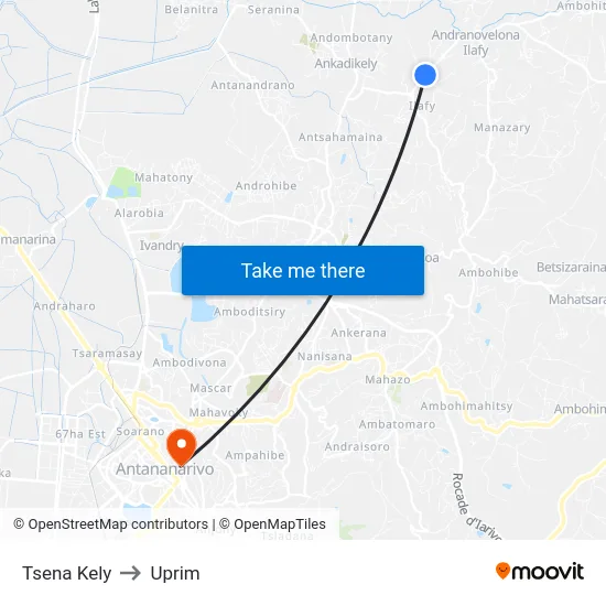 Tsena Kely to Uprim map