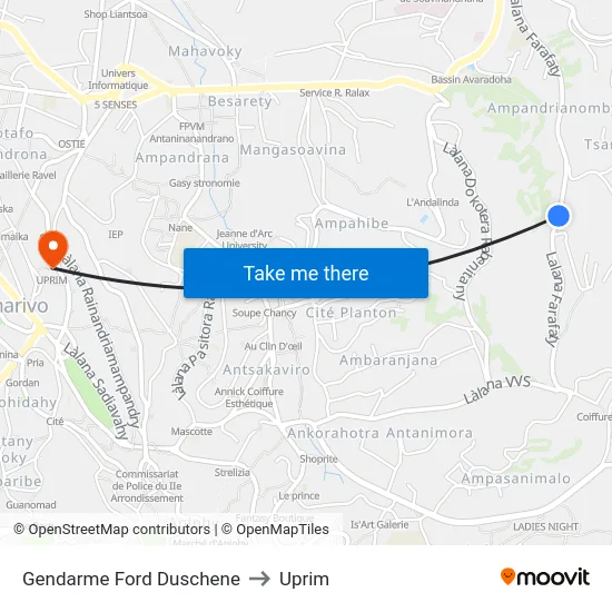 Gendarme Ford Duschene to Uprim map