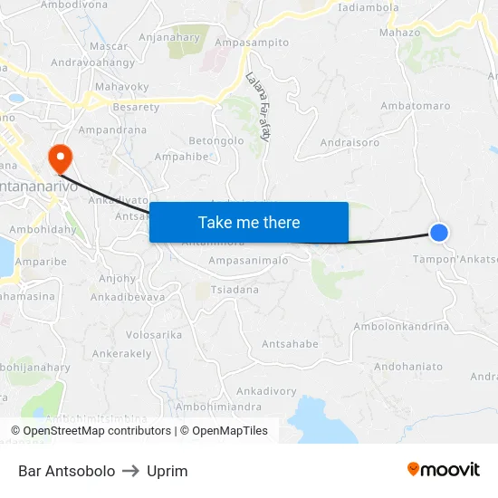 Bar Antsobolo to Uprim map