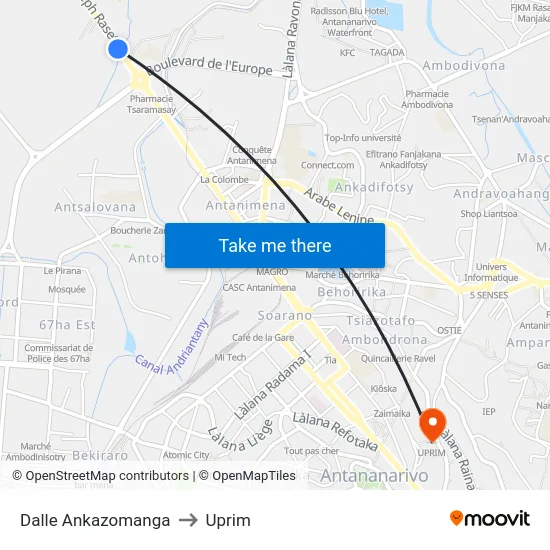 Dalle Ankazomanga to Uprim map