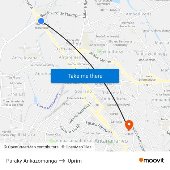 Paraky Ankazomanga to Uprim map