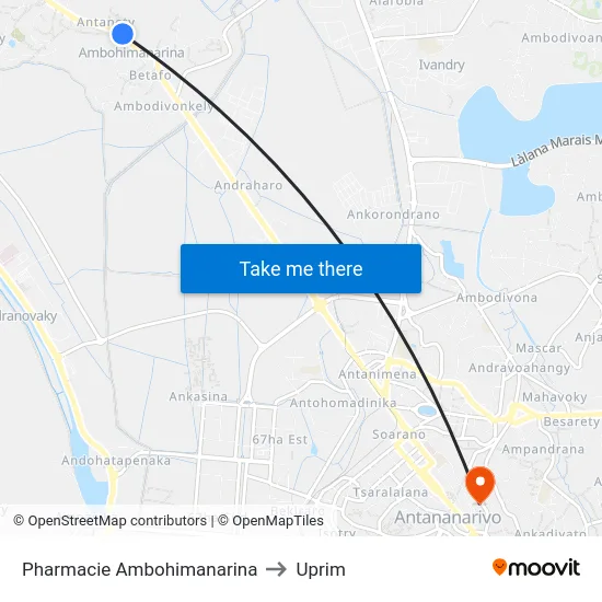 Pharmacie Ambohimanarina to Uprim map