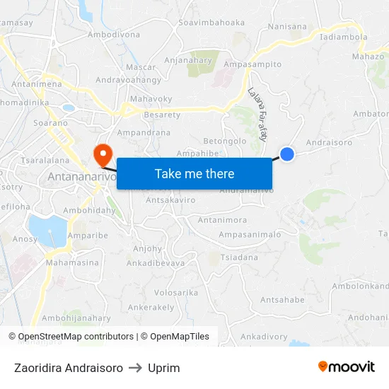 Zaoridira Andraisoro to Uprim map