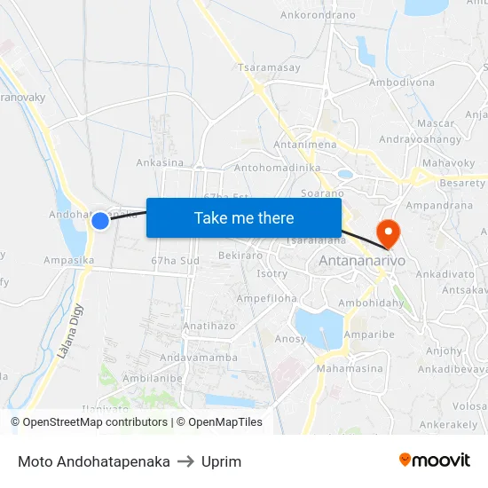 Moto Andohatapenaka to Uprim map