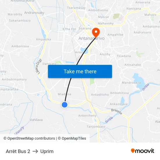 Arrêt Bus 2 to Uprim map