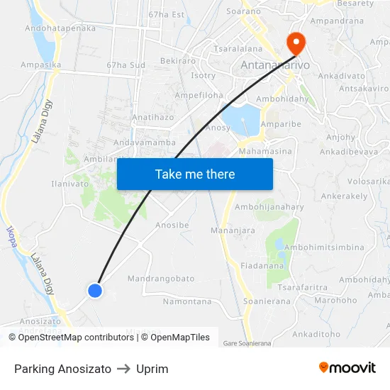 Parking Anosizato to Uprim map