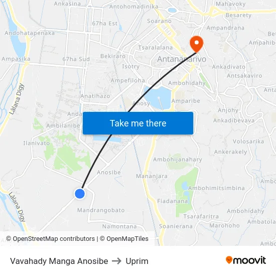 Vavahady Manga Anosibe to Uprim map