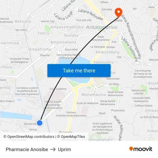 Pharmacie Anosibe to Uprim map