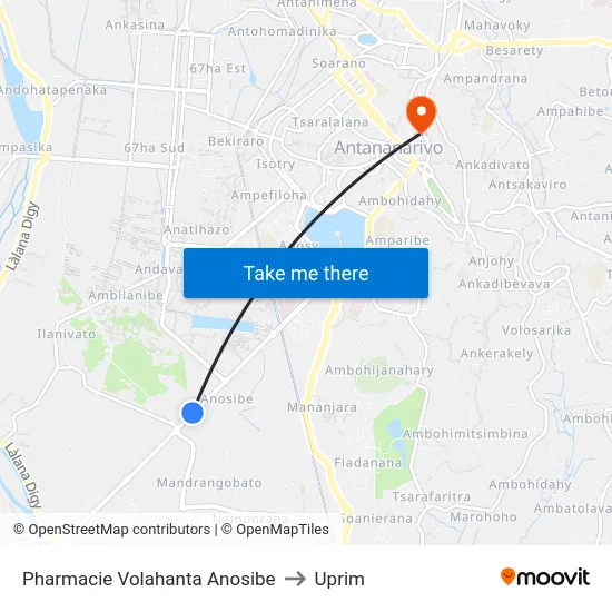 Pharmacie Volahanta Anosibe to Uprim map