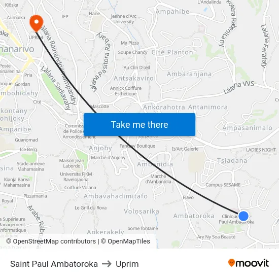 Saint Paul Ambatoroka to Uprim map