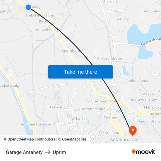 Garage Antanety to Uprim map