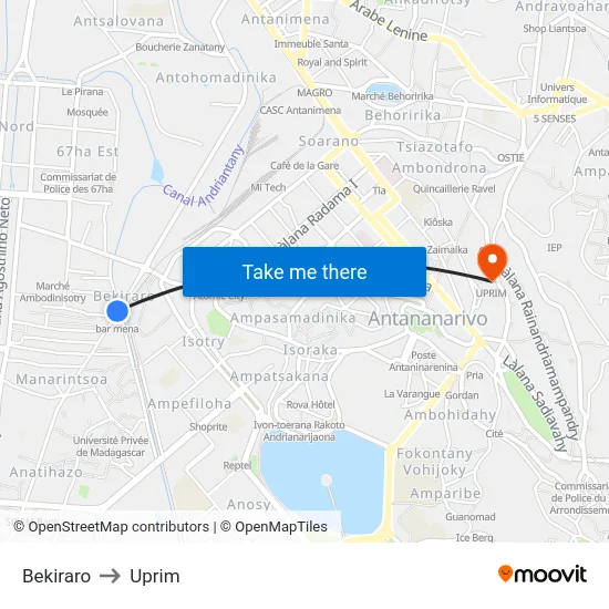 Bekiraro to Uprim map