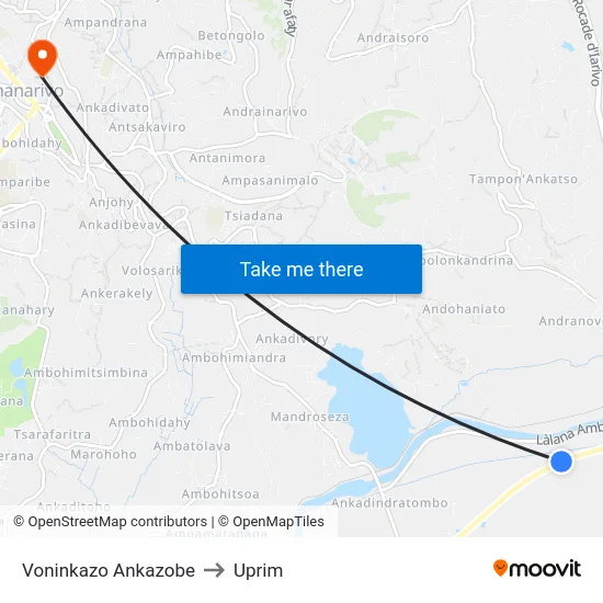 Voninkazo Ankazobe to Uprim map
