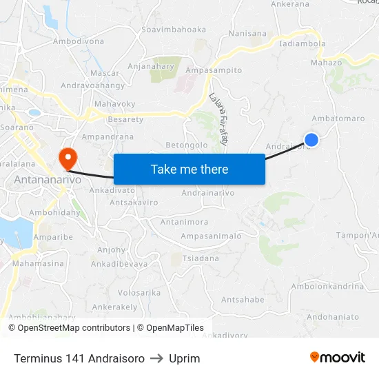 Terminus 141 Andraisoro to Uprim map
