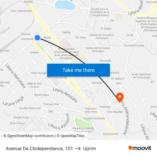 Avenue De L'Independance, 101 to Uprim map