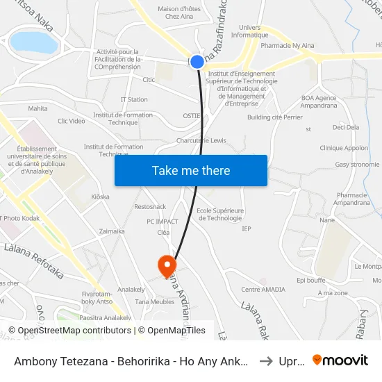 Ambony Tetezana - Behoririka - Ho Any Ankadifotsy to Uprim map