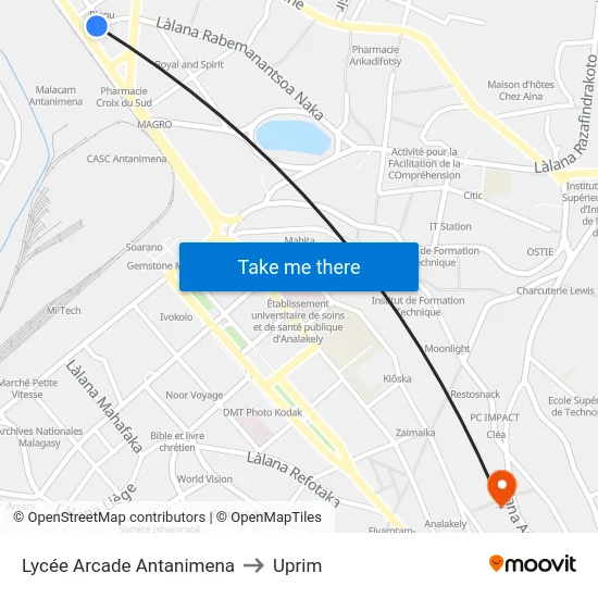 Lycée Arcade Antanimena to Uprim map