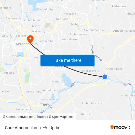 Gare Amoronakona to Uprim map