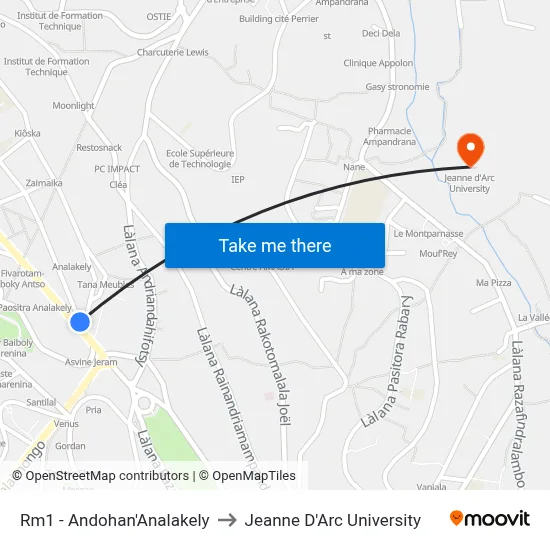 Rm1 - Andohan'Analakely to Jeanne D'Arc University map