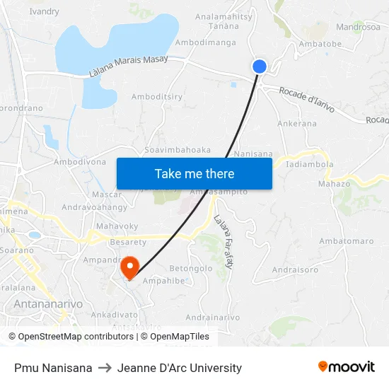 Pmu Nanisana to Jeanne D'Arc University map