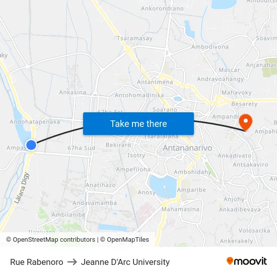 Rue Rabenoro to Jeanne D'Arc University map