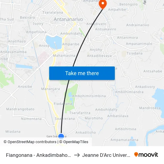 Fiangonana - Ankadimbahoaka to Jeanne D'Arc University map
