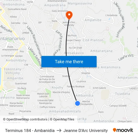 Terminus 184 - Ambanidia to Jeanne D'Arc University map