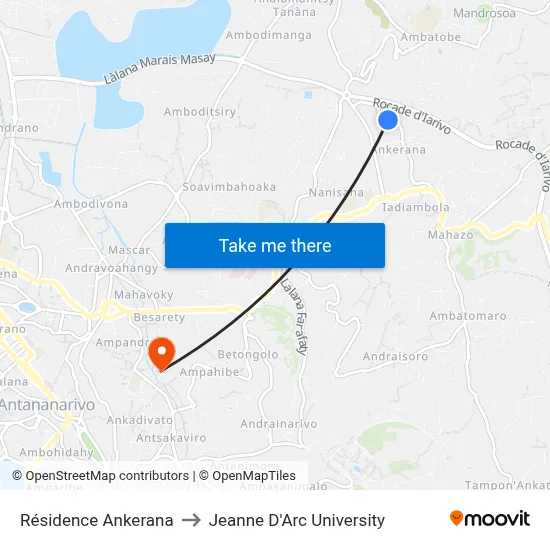 Résidence Ankerana to Jeanne D'Arc University map