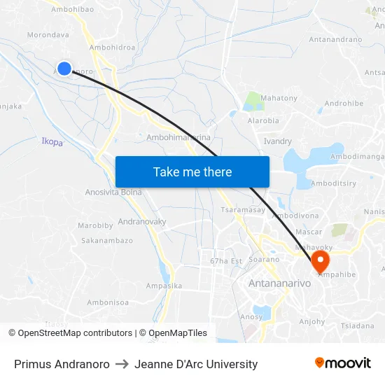 Primus Andranoro to Jeanne D'Arc University map