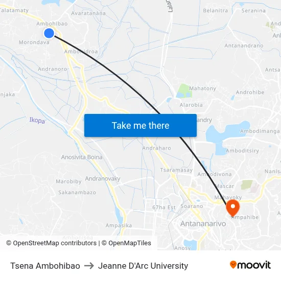 Tsena Ambohibao to Jeanne D'Arc University map