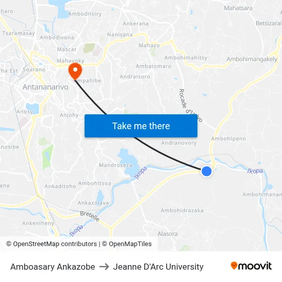 Amboasary Ankazobe to Jeanne D'Arc University map