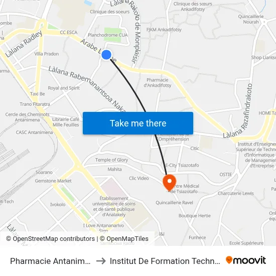 Pharmacie Antanimena to Institut De Formation Technique map