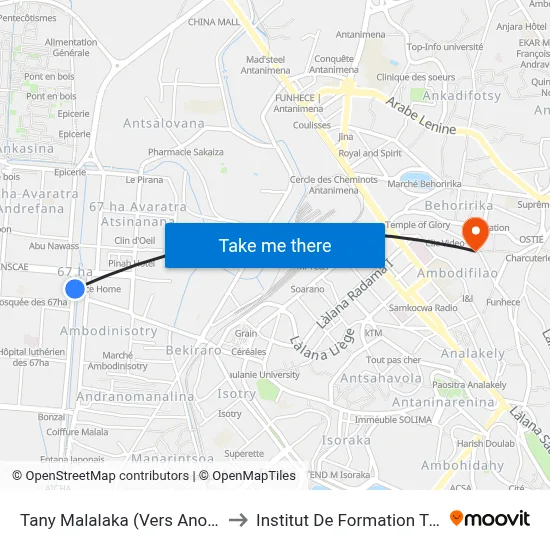 Tany Malalaka (Vers Anosy) - 67ha to Institut De Formation Technique map