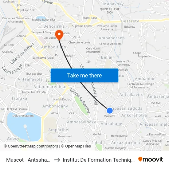 Mascot - Antsahabe to Institut De Formation Technique map