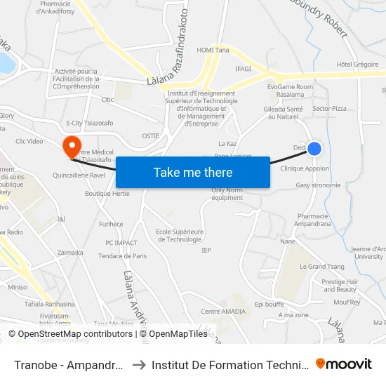 Tranobe - Ampandrana to Institut De Formation Technique map
