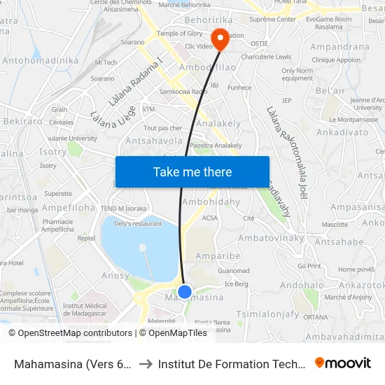 Mahamasina (Vers 67ha) to Institut De Formation Technique map