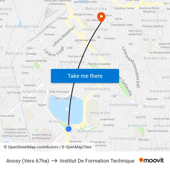 Anosy (Vers 67ha) to Institut De Formation Technique map